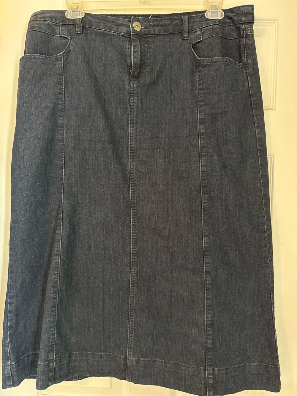 Avenue Dark Blue Denim A-Line Maxi Skirt